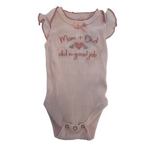 Tahari Baby Pink Ribbed Flutter Sleeve Bodysuit Mom + Dad Did A Good Job 3-6M